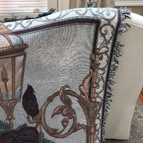 Vintage Christmas Cardinal Winter Village Scene Woven Tapestry Throw Blanket - Picture 6 of 11